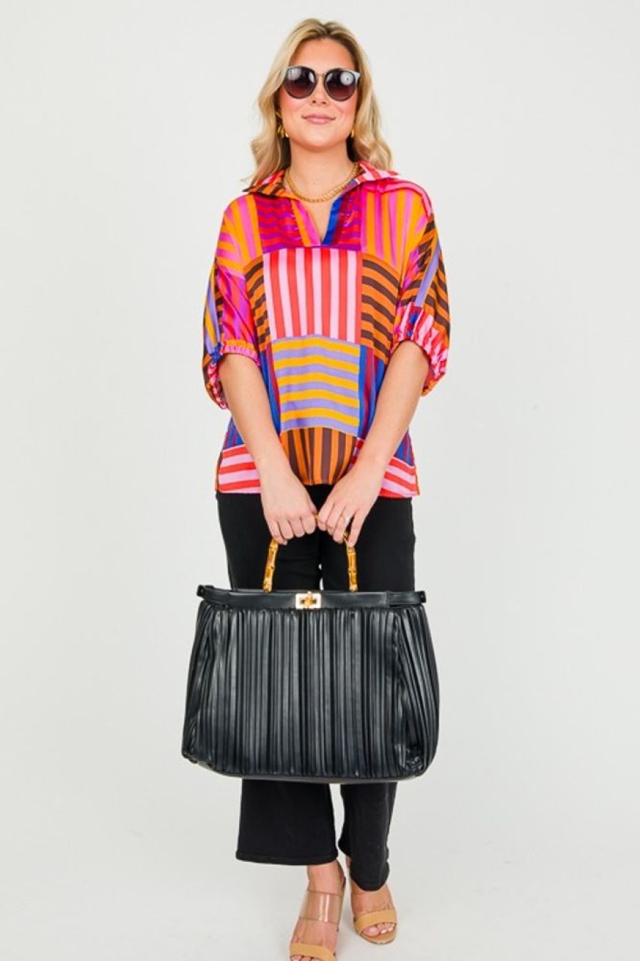 Adrienne Short Sleeve & Sleeveless | Sloan Top, Multi Stripe