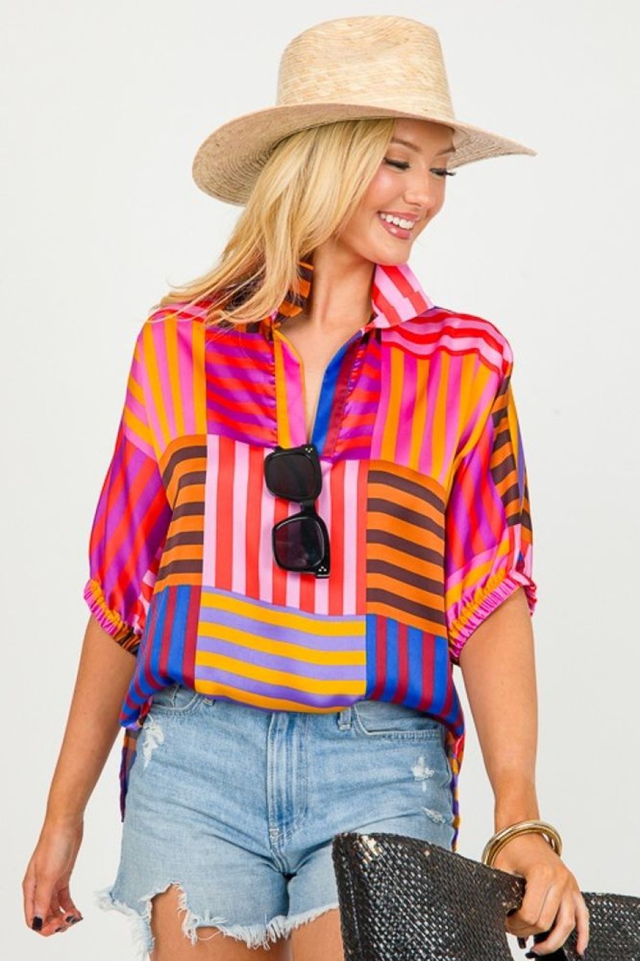 Adrienne Short Sleeve & Sleeveless | Sloan Top, Multi Stripe