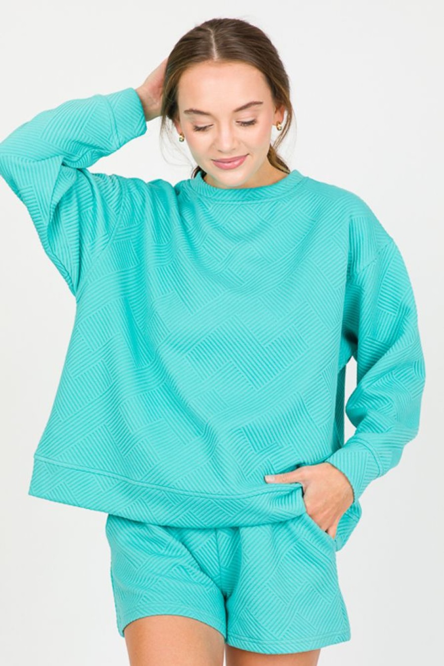 See and Be Seen 3/4 & Long Sleeve | Solid Texture Sweatshirt, Turquoise