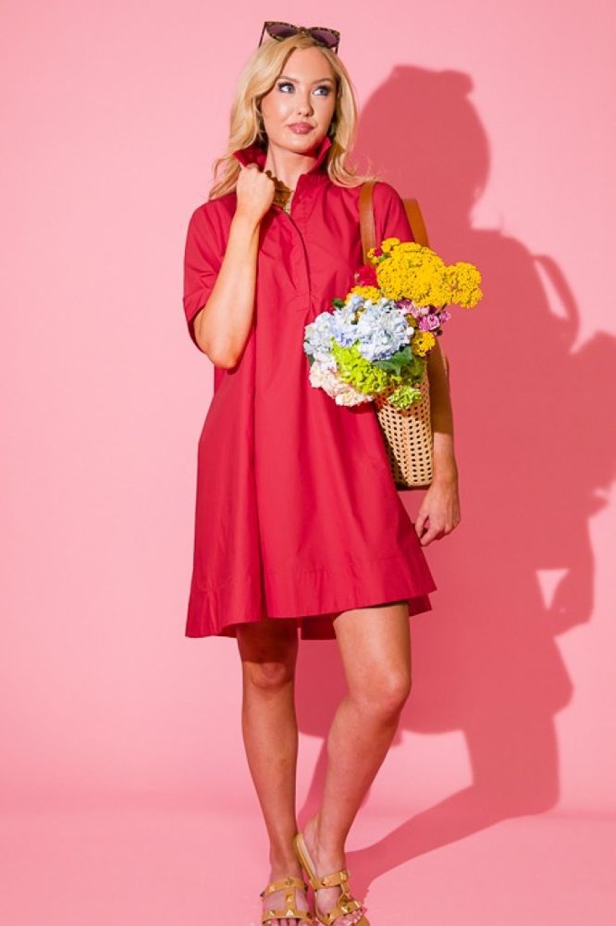 2.7 August Apparel Dresses W/ Sleeves | A-Line Shirt Dress, Red