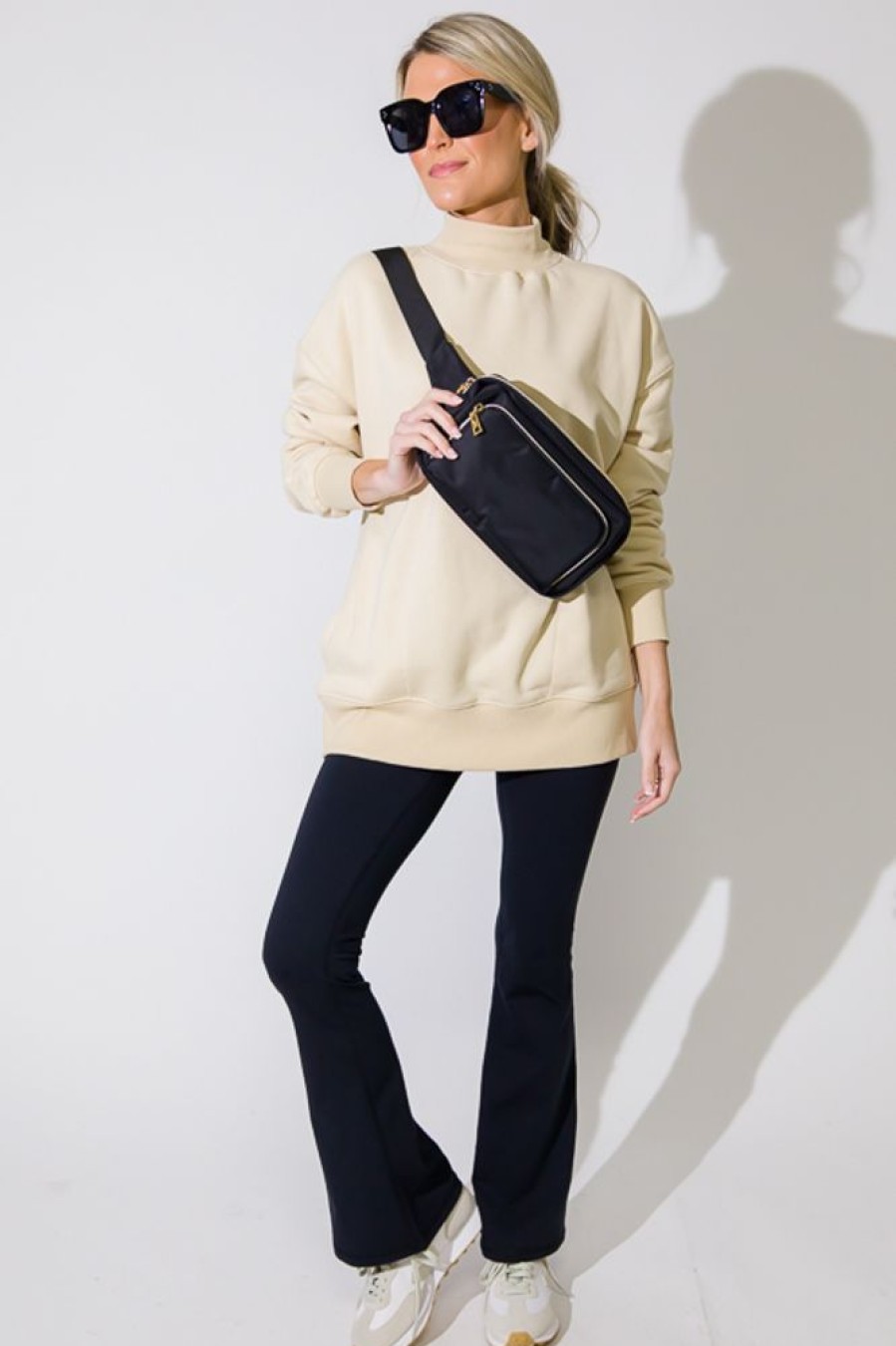 Very J 3/4 & Long Sleeve | Mock Neck Sweatshirt, Cream