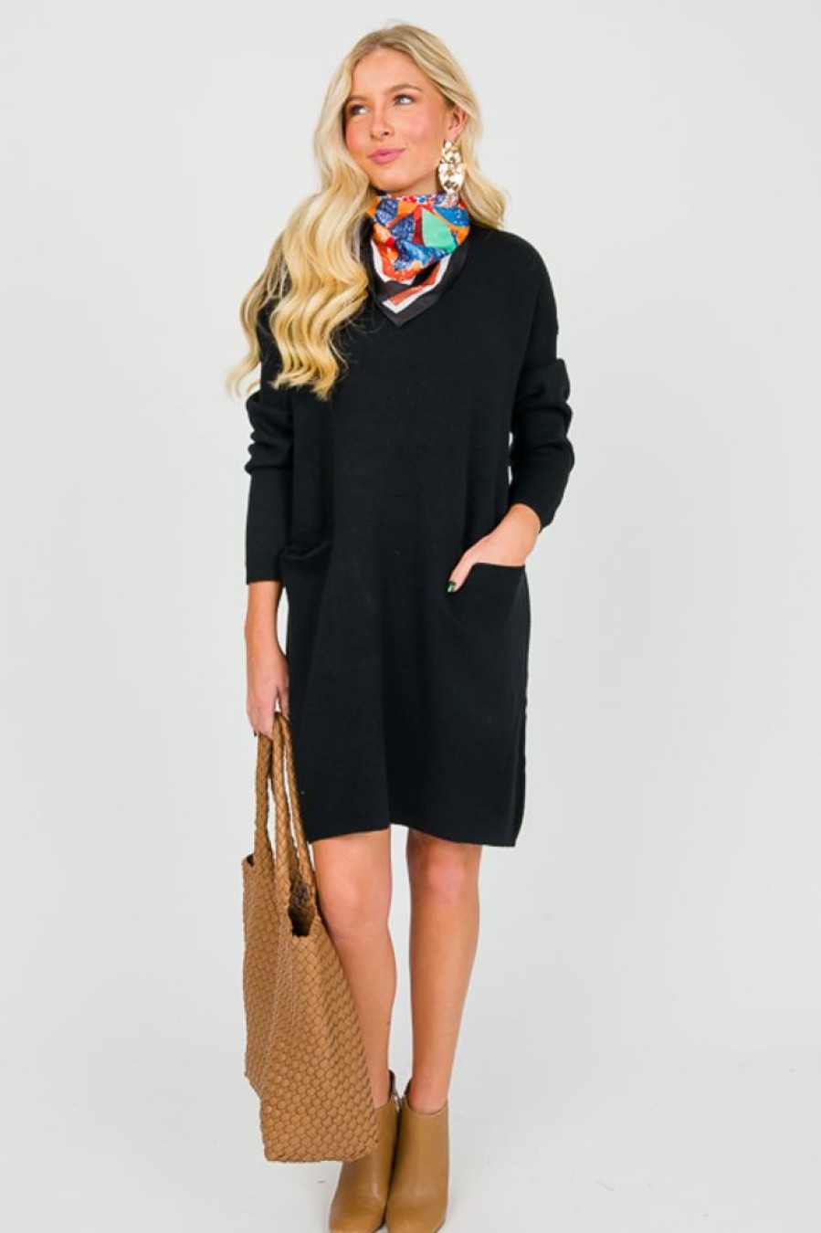 Pinch Little Black Dress | Double Pocket Sweater Dress, Black