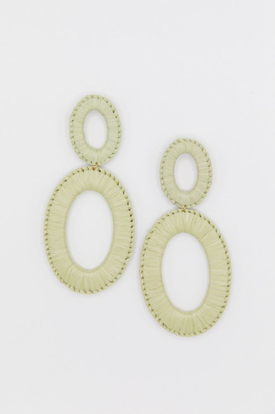 Golden Stella Jewelry | Raffia Wrapped Oval Earring, Mint