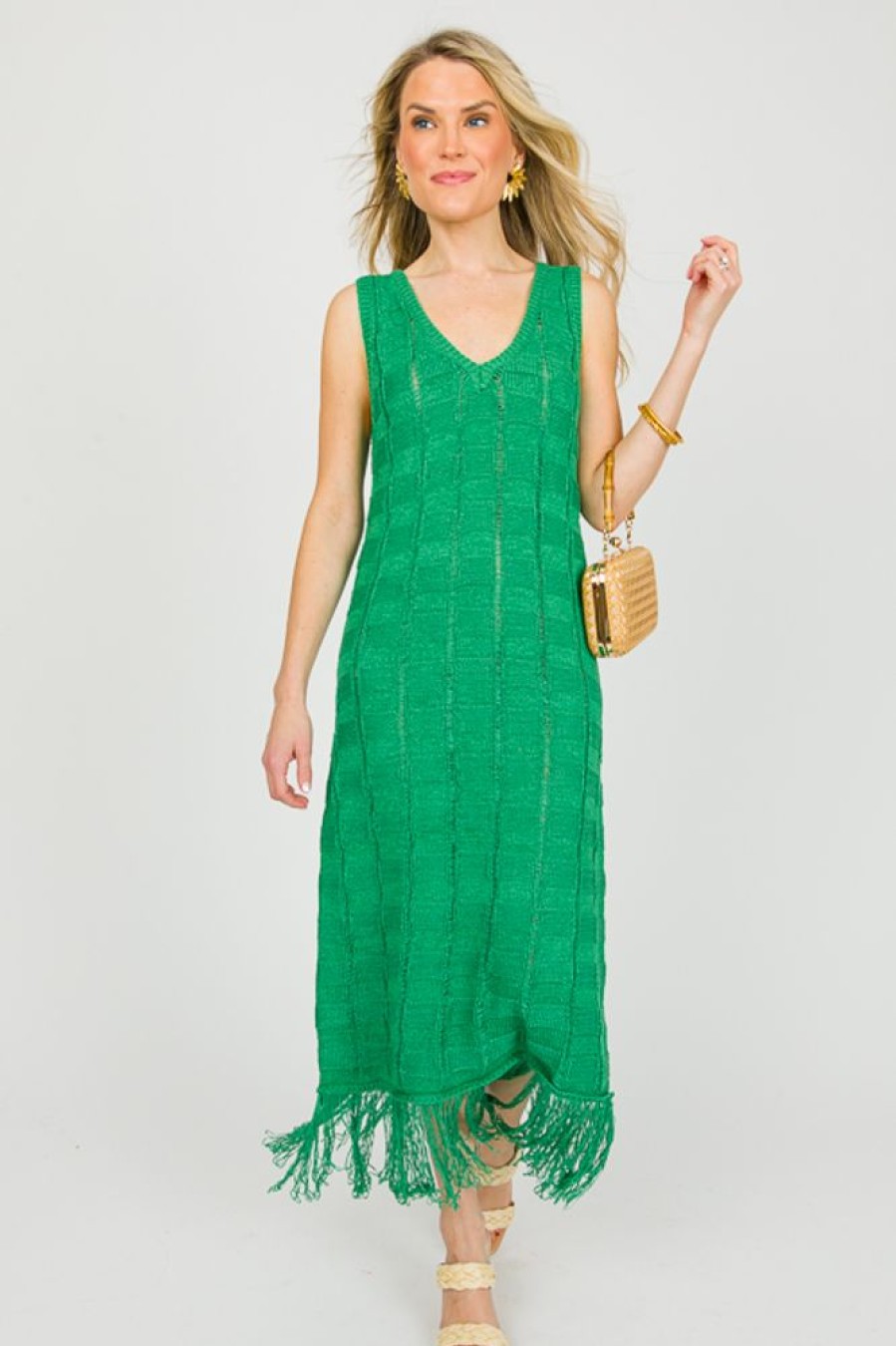 AndTheWhy Maxi & Midi | Checker Fringe Midi, Green