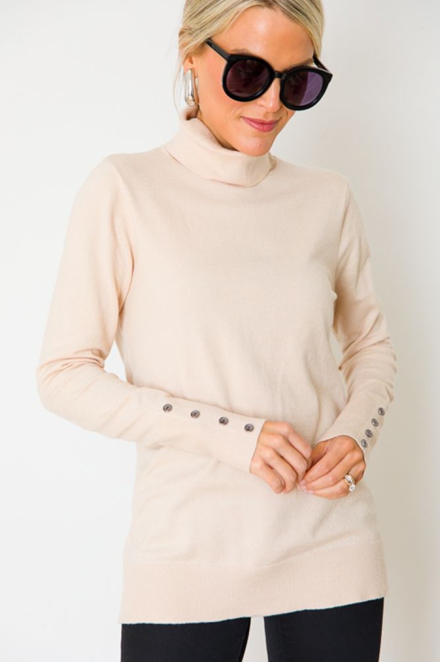 Staccato 3/4 & Long Sleeve | Button Up Turtleneck, Oatmeal