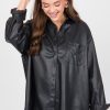 Sweet Lemon 3/4 & Long Sleeve | Faux Leather Button Tunic, Black