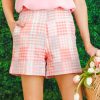 Just Bellina Shorts | Flat Front Plaid Shorts, Pink