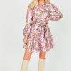 Current Air Dresses W/ Sleeves | Foil Floral Belted Dress