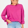 Cotton Bleu 3/4 & Long Sleeve | Casual Pocket Top, Dragon Fruit