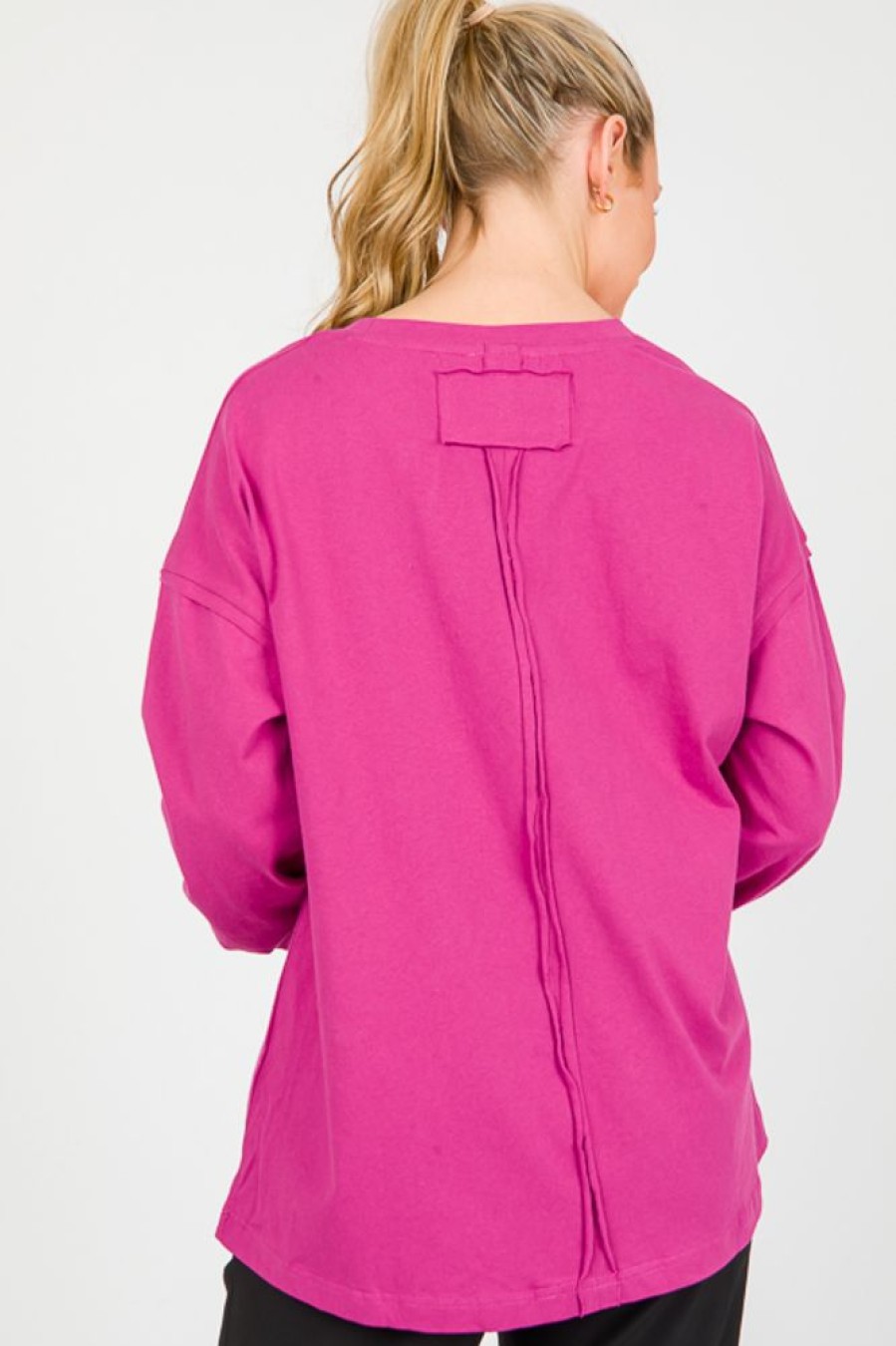 Cotton Bleu 3/4 & Long Sleeve | Casual Pocket Top, Dragon Fruit