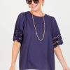 Cotton Bleu Short Sleeve & Sleeveless | Embellished Sleeve Top, Navy