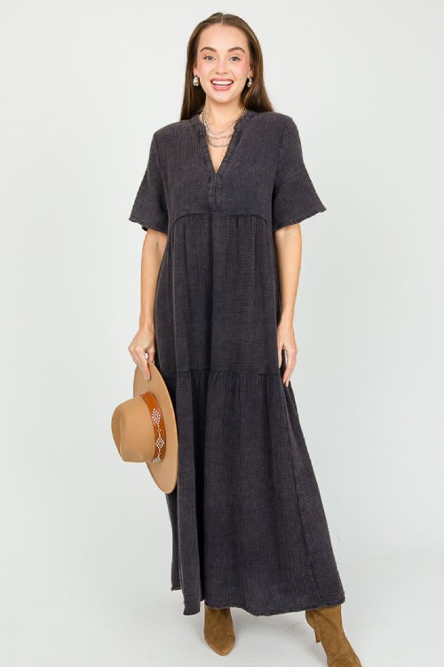 Eesome Maxi & Midi | Mineral Wash Gauze Maxi, Ash Black