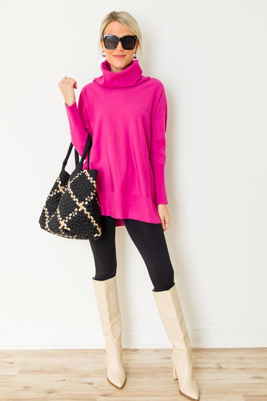 First Love 3/4 & Long Sleeve | Ruby Cowl Sweater, Fuchsia