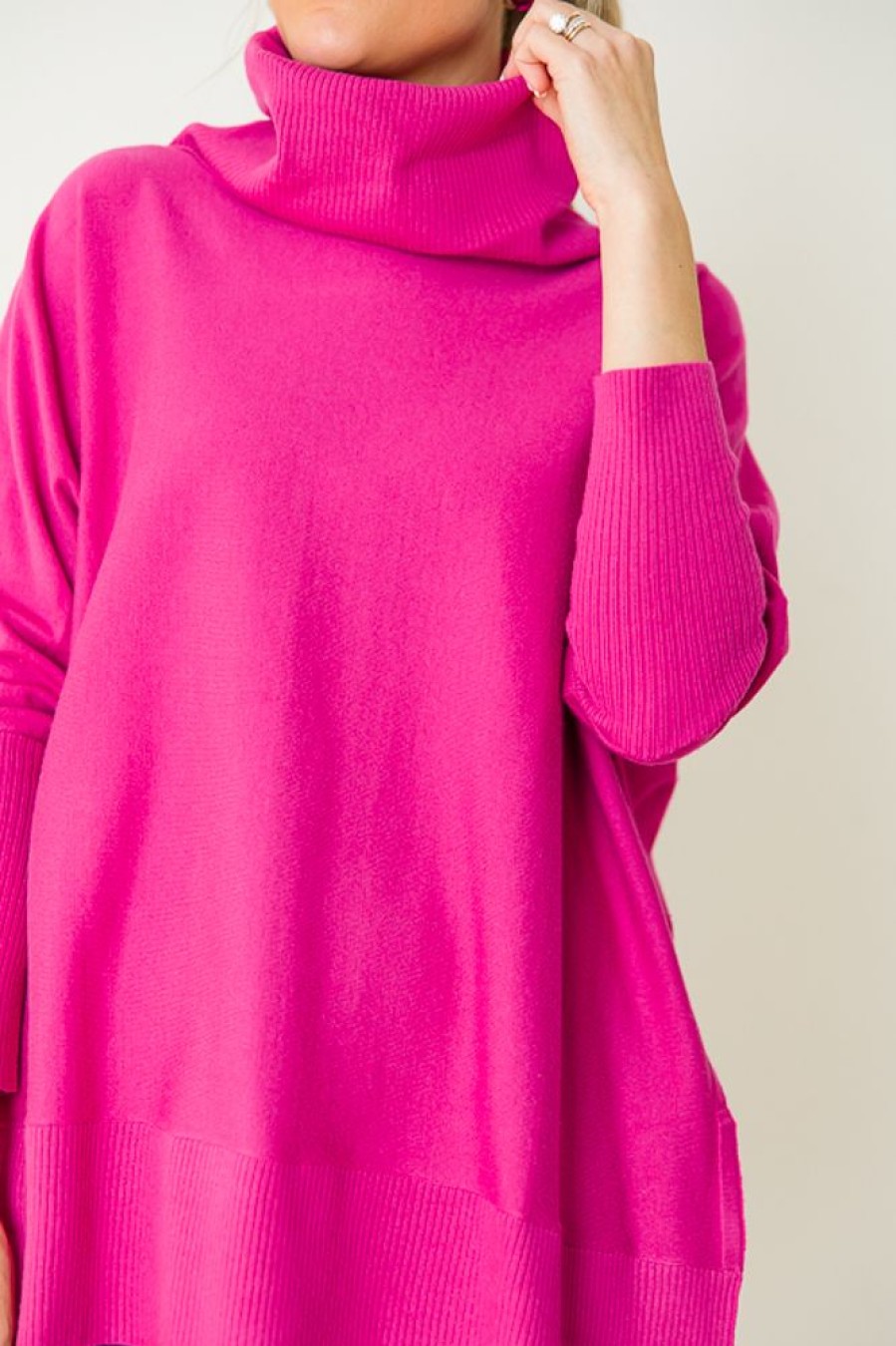 First Love 3/4 & Long Sleeve | Ruby Cowl Sweater, Fuchsia