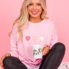 Doe and Rae 3/4 & Long Sleeve | Heart Patch Sweatshirt, Pink