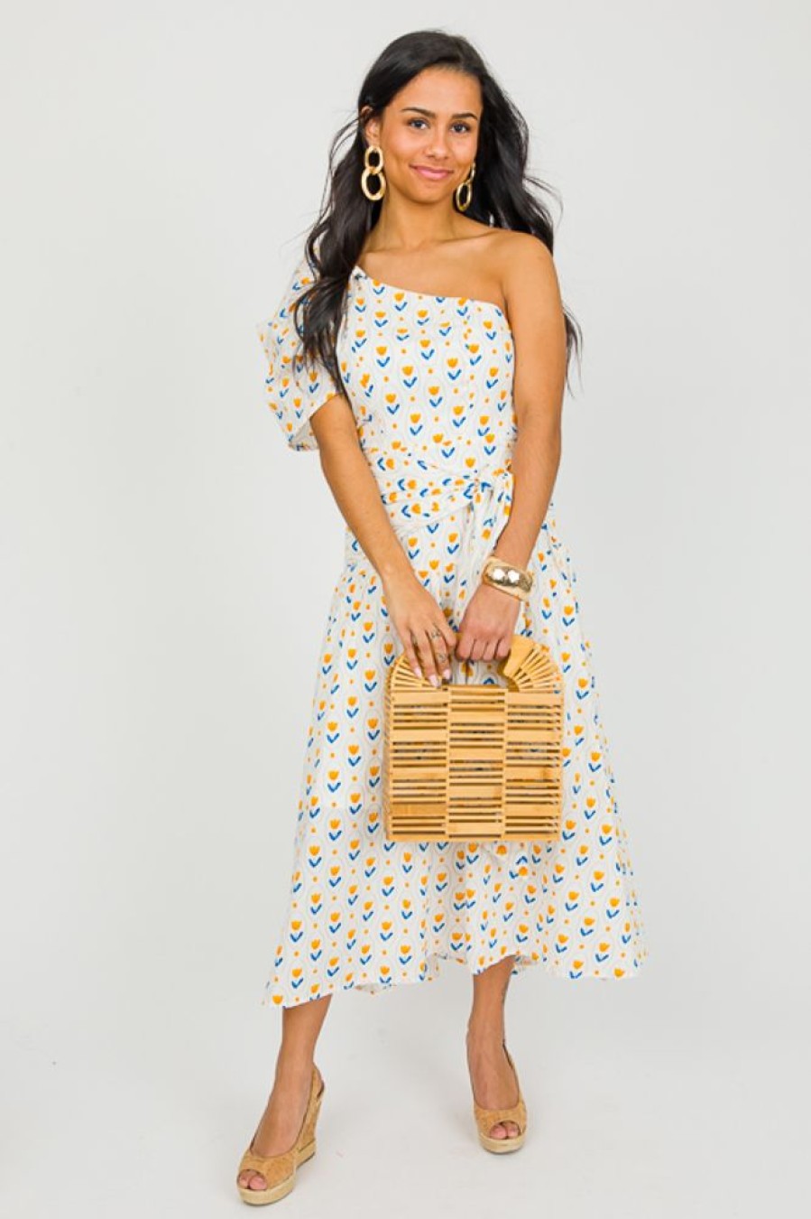 Entro White & Ivory | Tulip Single Sleeve Midi, Yellow