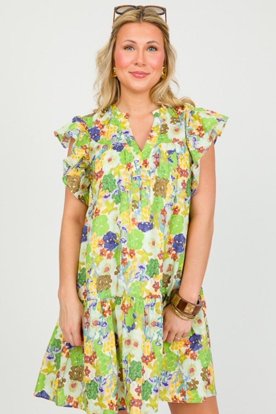 Entro Dresses W/ Sleeves | Pixie Floral Dress, Apple Green