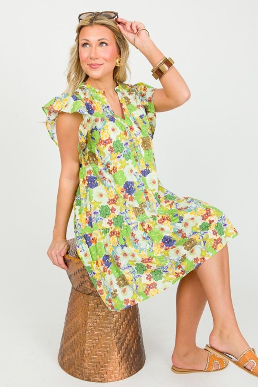 Entro Dresses W/ Sleeves | Pixie Floral Dress, Apple Green