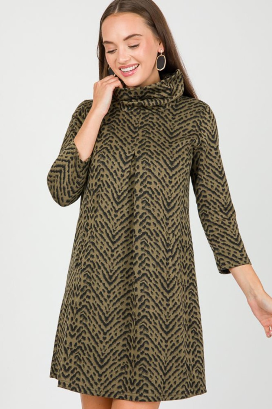 Top it Off Dresses W/ Sleeves | Meghan Dress, Olive Black Zig Zag