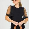 Ellison Short Sleeve & Sleeveless | Mesh Sleeve Knit Top, Black