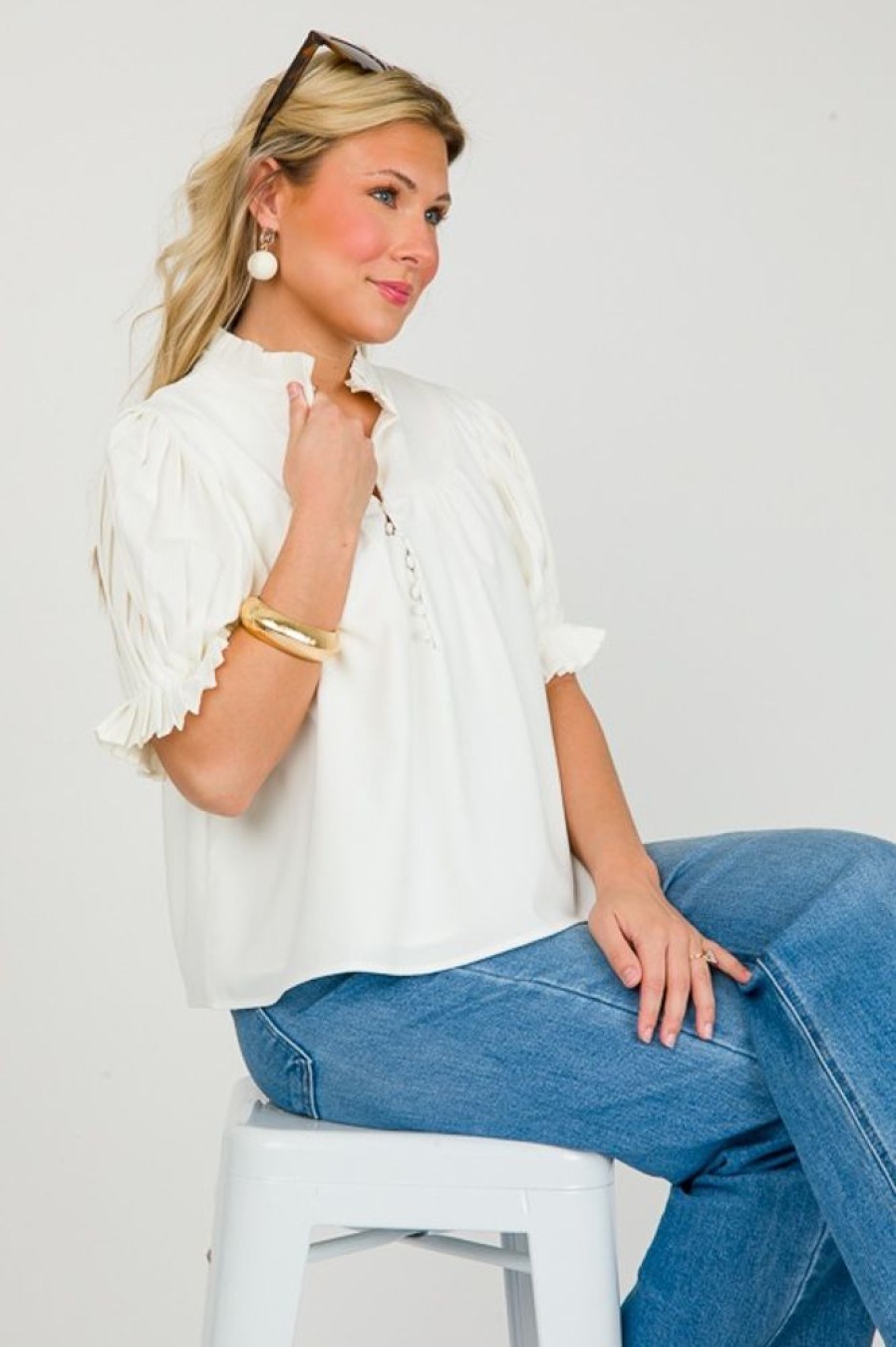 Pretty Follies Short Sleeve & Sleeveless | If You Pleats Blouse, White