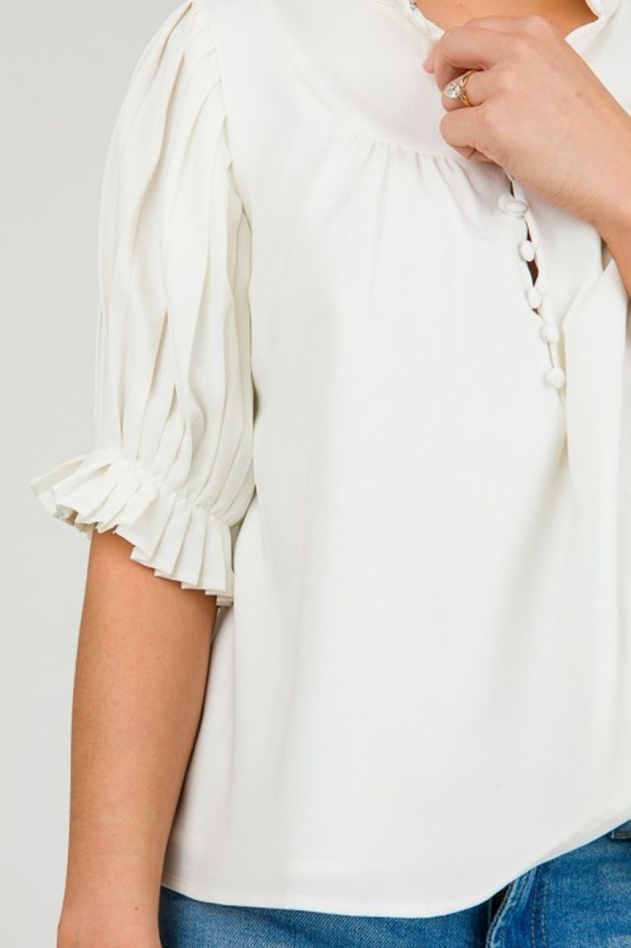 Pretty Follies Short Sleeve & Sleeveless | If You Pleats Blouse, White