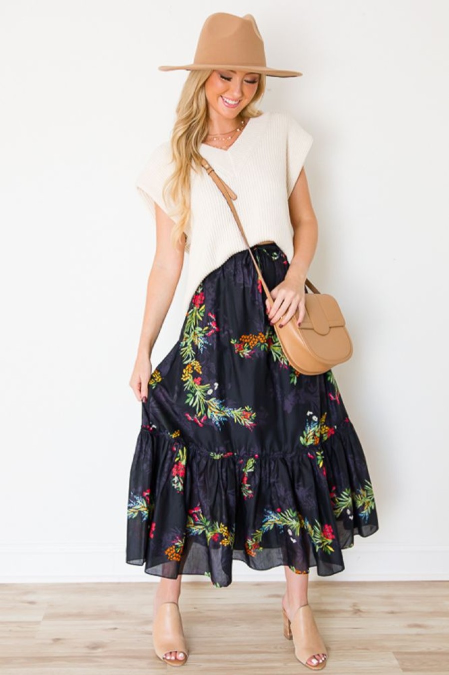 KARLIE Skirts | Wild Flower Maxi Skirt, Black