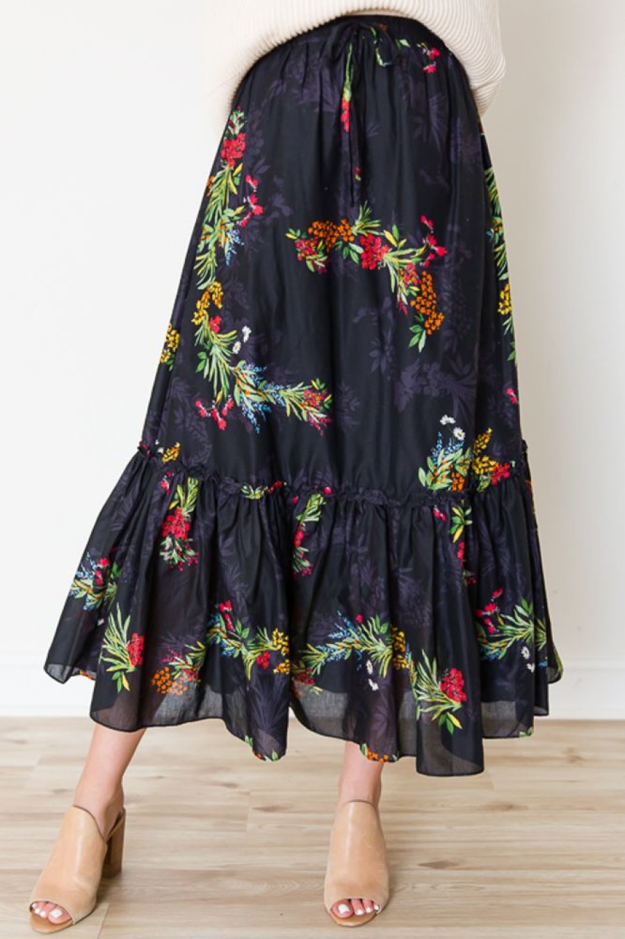 KARLIE Skirts | Wild Flower Maxi Skirt, Black