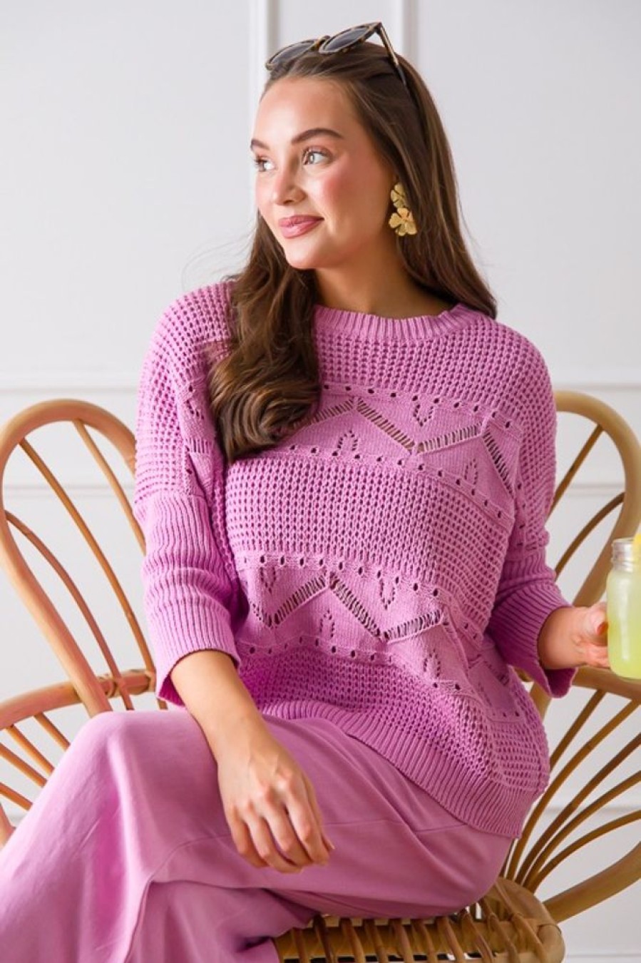 Hem & Thread 3/4 & Long Sleeve | Laurie Sweater, Orchid Purple