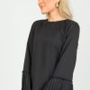 Glam 3/4 & Long Sleeve | Pleat Bell Sleeve Blouse, Black