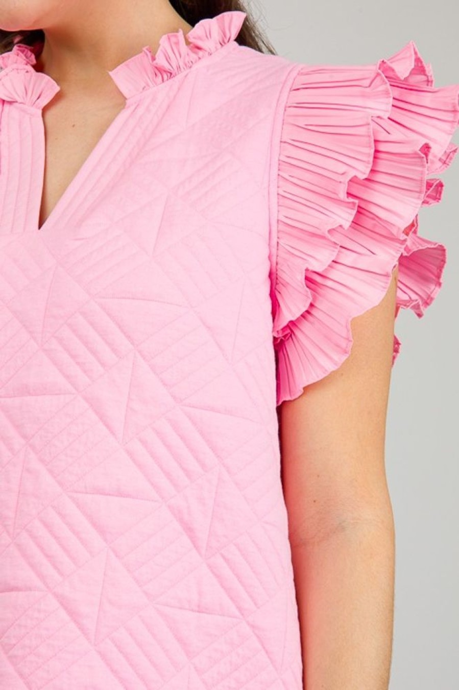 Entro Sleeveless | Quilted Ruffle Dress, Pink