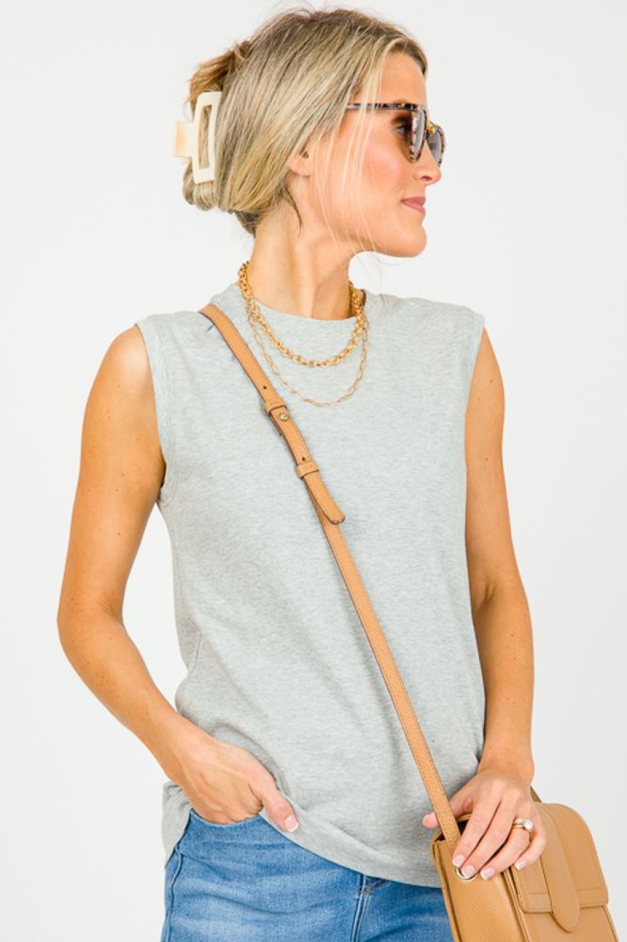 Fun 2 Fun Short Sleeve & Sleeveless | Gavin Knit Tank, Heather Grey