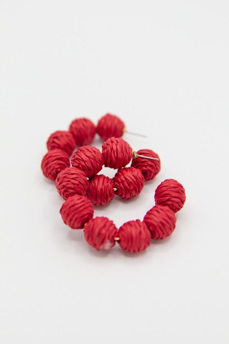 Golden Stella Jewelry | Raffia Ball Hoops, Red