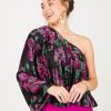 BtFL-Life Off Shoulder | Pleated Blooms One Shoulder, Black