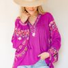 Easel 3/4 & Long Sleeve | Layla Embroidery Top, Magenta