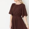 LLove Dresses W/ Sleeves | Alma Pleated Dress, Dark Brown