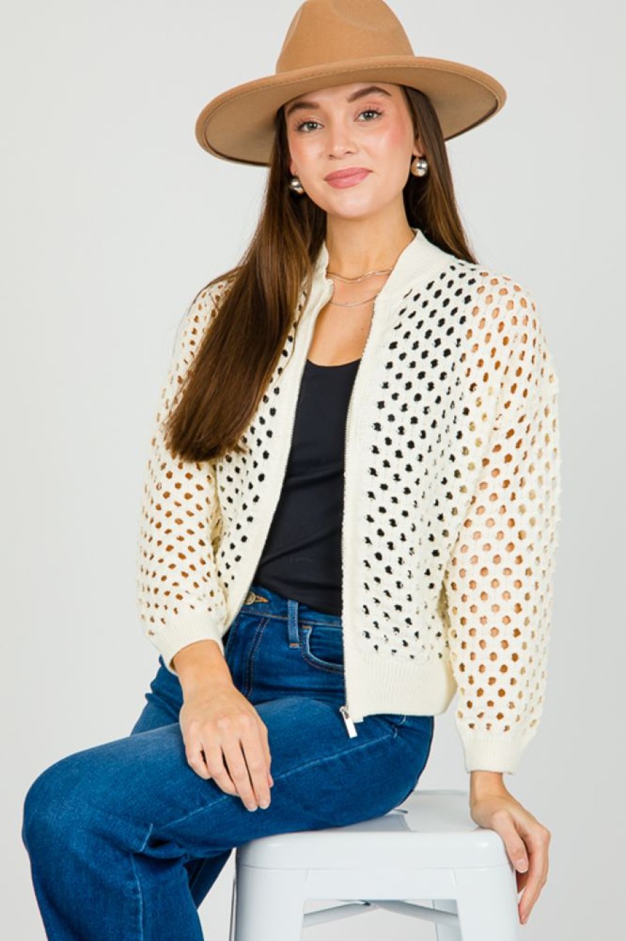 Sundayup Jackets / Coats / Vests / Blazers | Crochet Sweater Zip Jacket, Ivory